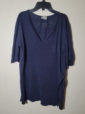 Wrap London | 100% Linen V-Neck Tunic Top Navy Blue Lagenlook Chic Minimalist 8